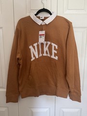 Nike Club Fleece Pullover Mens Sz L Brown Long Sleeve Fleece Polo FN3112-224