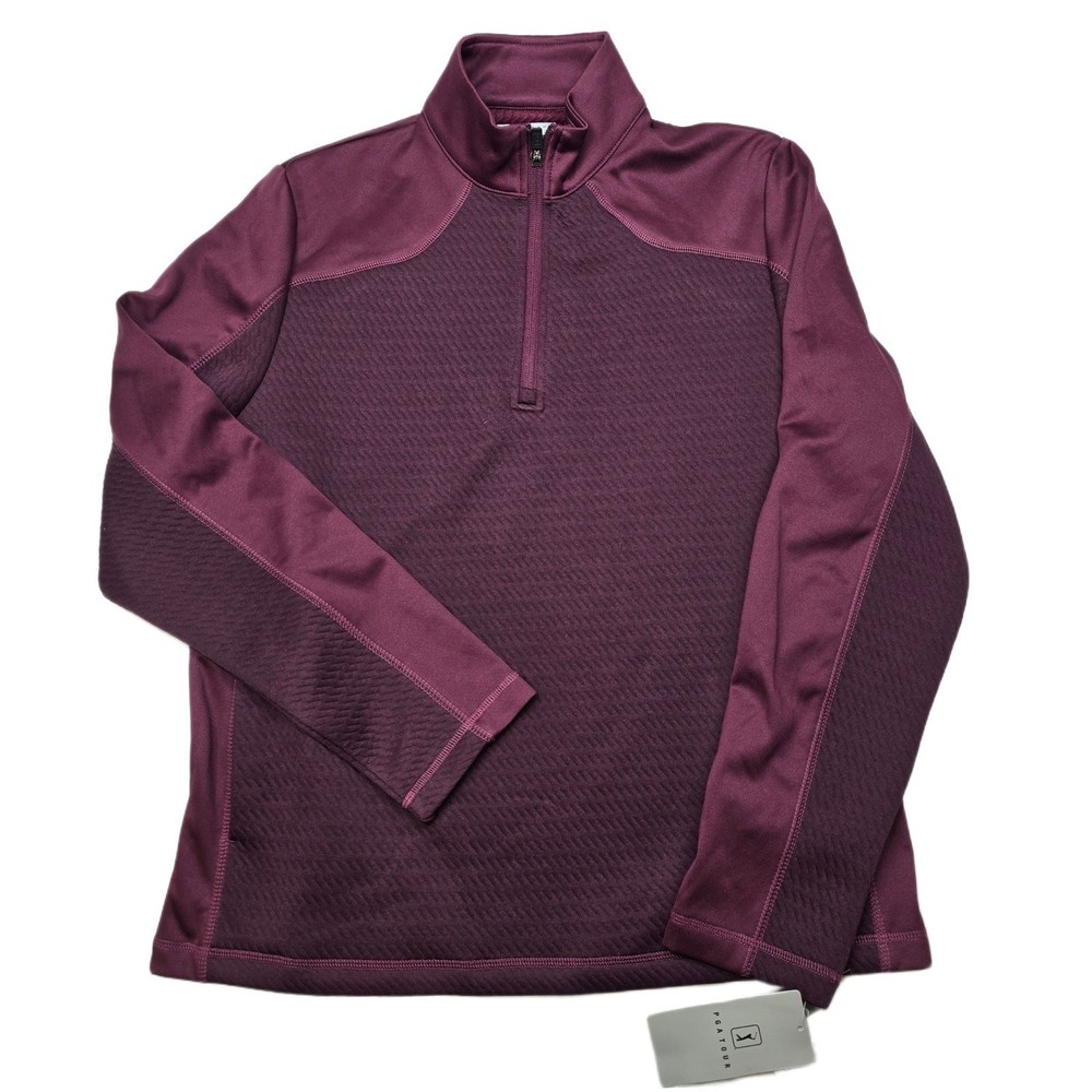 PGA TOUR Thermal 1/4 Zip Golf Pullover Mens Small Burgundy Stretch Warm $85 NEW