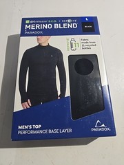 Paradox Men’s 1/4 Zip Merino Blend Performance Base Layer Top, Black, Size L