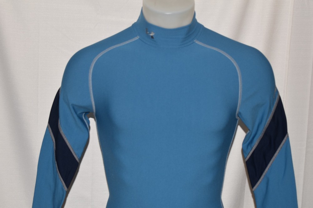 UNDER ARMOUR Small Men's L/S Nylon Blend Tjight Fit Mock Neck Pullover Blue