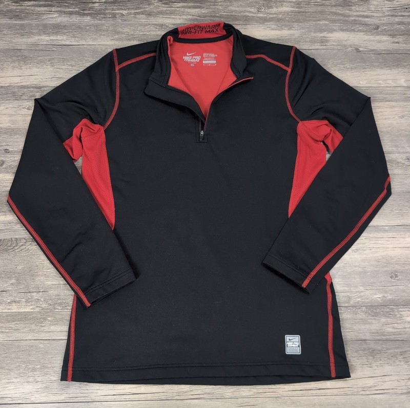 Nike Pro Combat Dri-FIT Fitted Compression Shirt Mens M Black Red Long Sleeve gallery