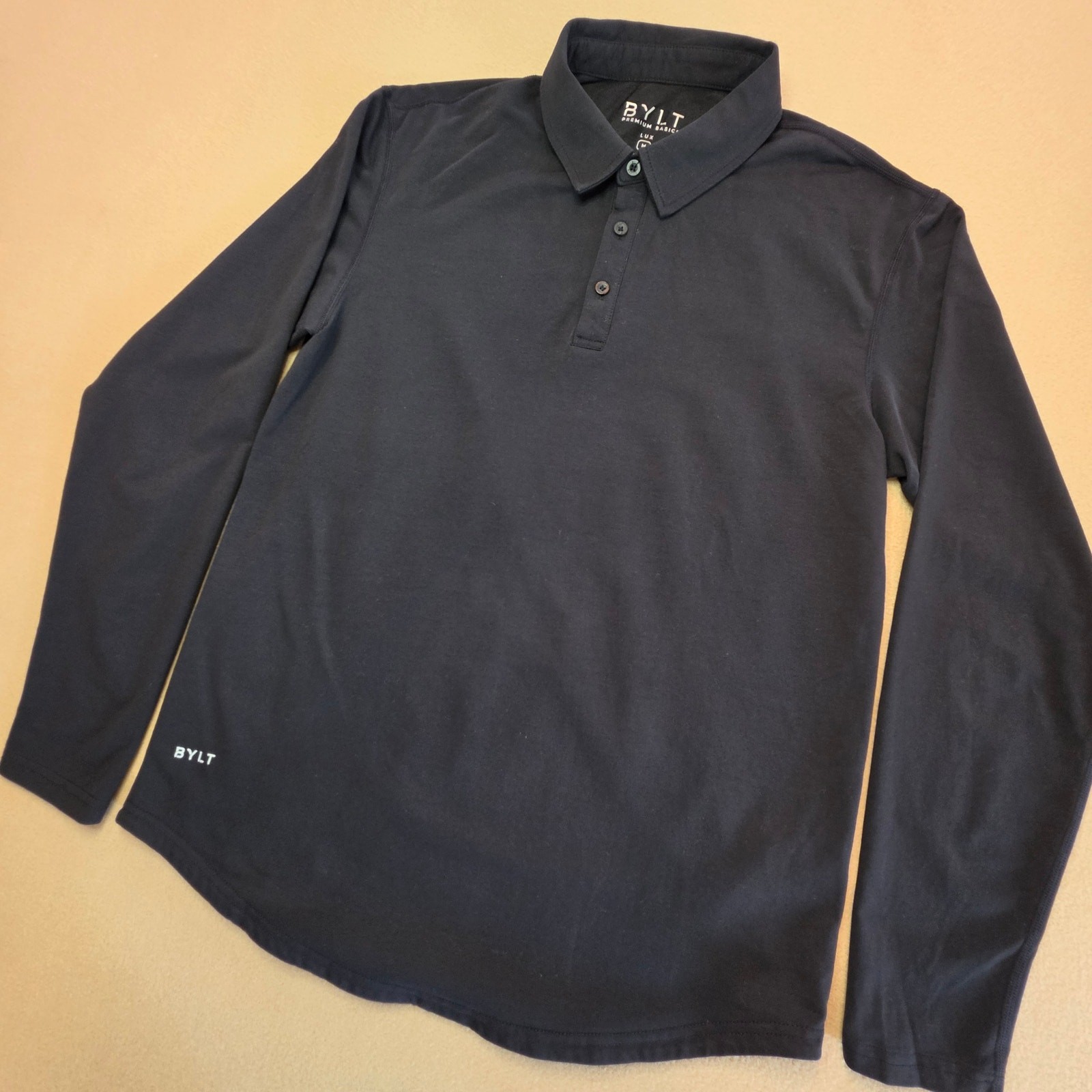 BYLT Signature Drop-Cut Long-Sleeve LUX Polo Black Sz Medium gallery