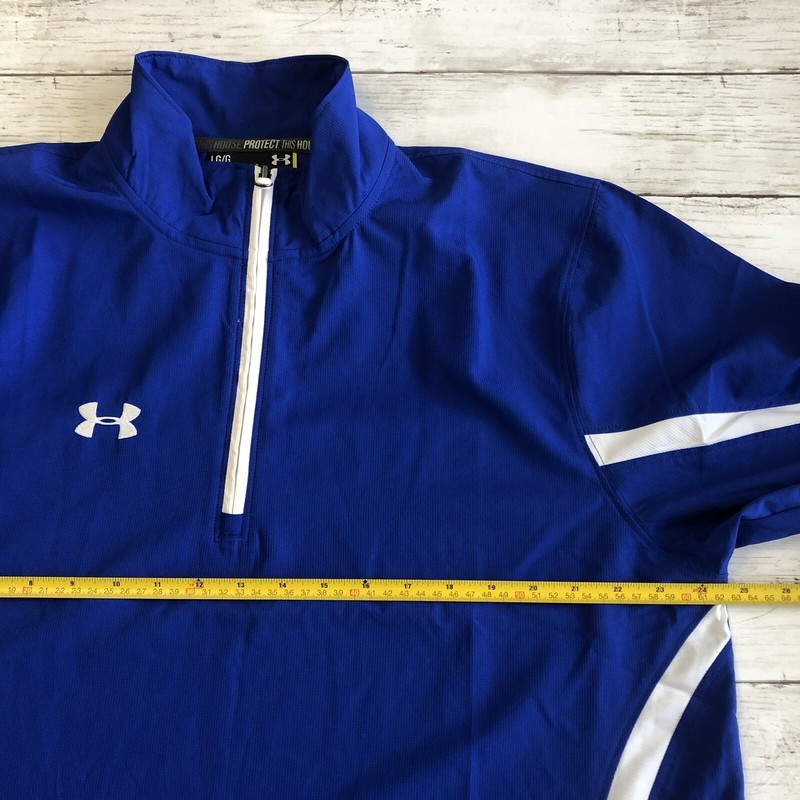 UNDER ARMOUR LOOSE Fit Men’s Blue/White 1/4 Zip Long Sleeve Pullover Size LG/G gallery