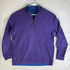 Tommy Bahama 1/4 Zip Pullover Sweater Mens 2XL Purple Blue Mock Neck 100% Cotton