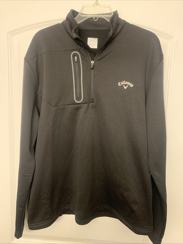 Callaway Black Quarter Zip Pullover w/Zip Pocket Jacket Warm Light Sz Large Golf