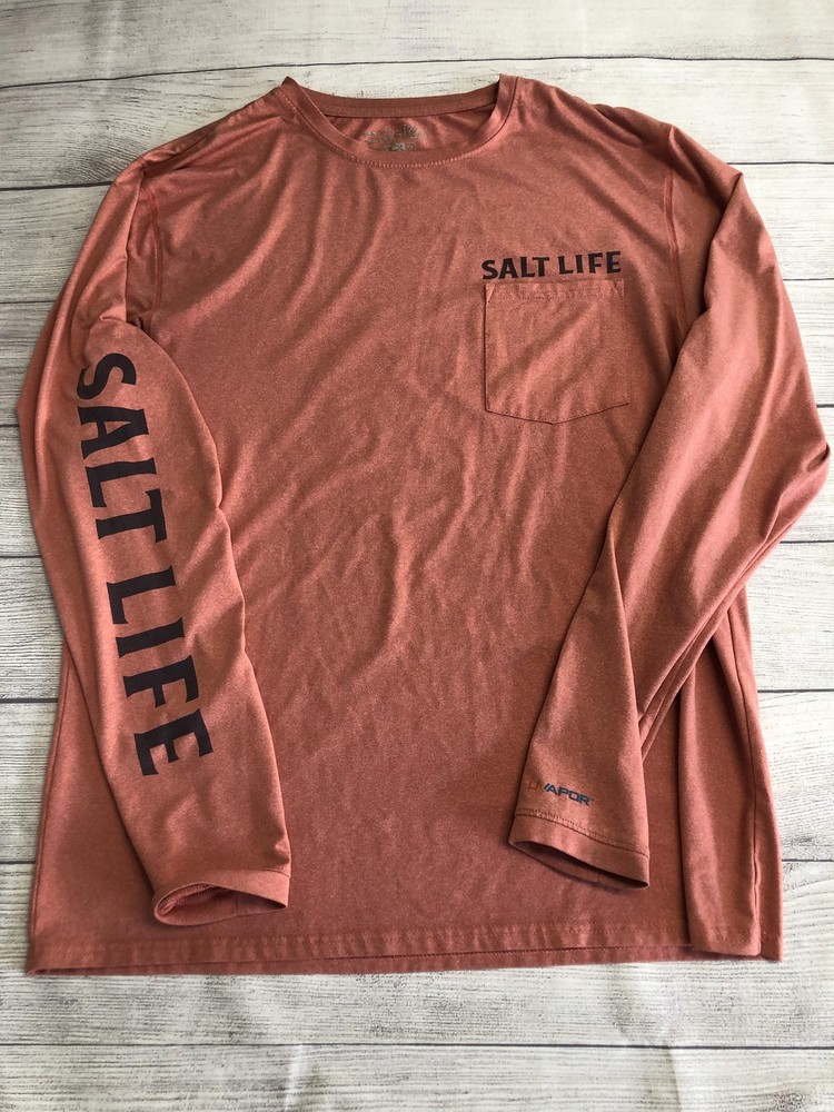 Salt Life Shirt Mens Medium Red Long Sleeve UVapor Fishing Performance Top