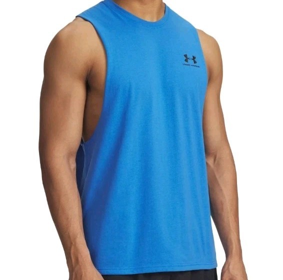Under Armour Mens Left Chest Cut Off Tank. Blue. Size Large gallery