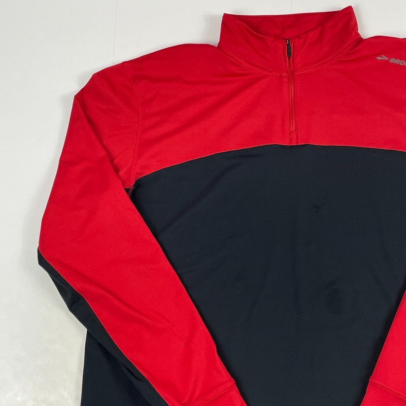 Brooks Shirt Mens Large Red 1/4 Zip Pullover Running Golfing Workout Gym Stretch gallery