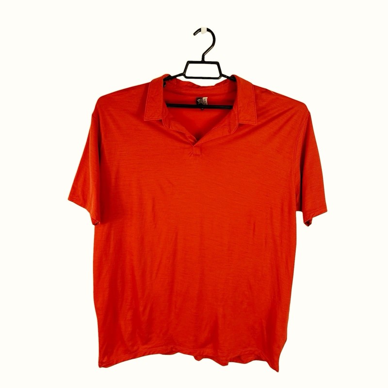 Ibex Men's XL Buttonless Pullover Performance Merino Bld Polo Shirt Orange EUC gallery