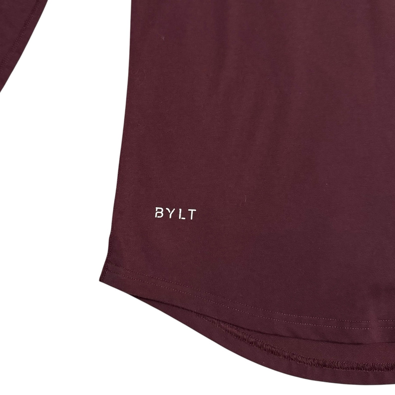 BYLT Basics Drop Cut Long Sleeve Performance Tee Shirt Maroon Burgundy Red Small gallery