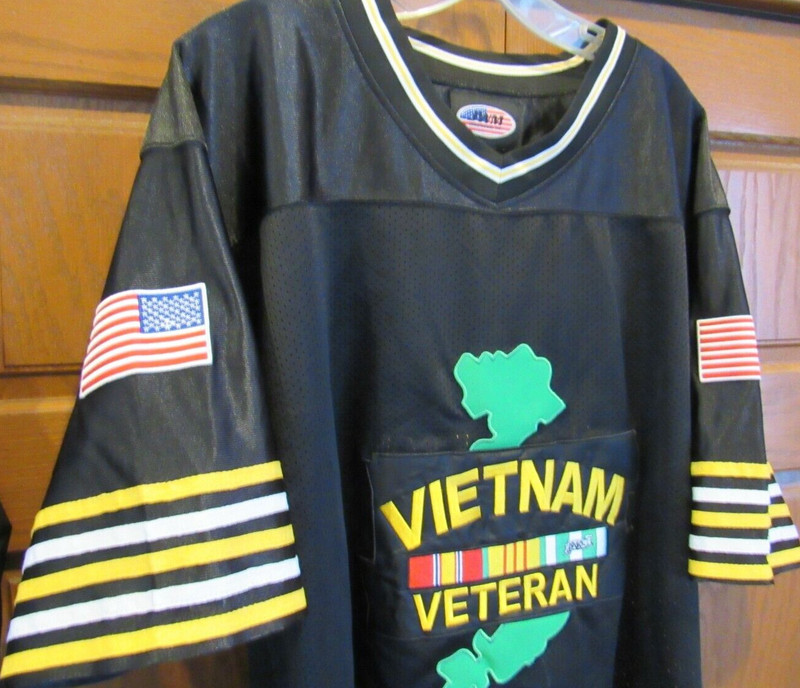 Vietnam War Veteran Football Jersey & Bomber Jacket LOT men's size Large Vet Nam gallery