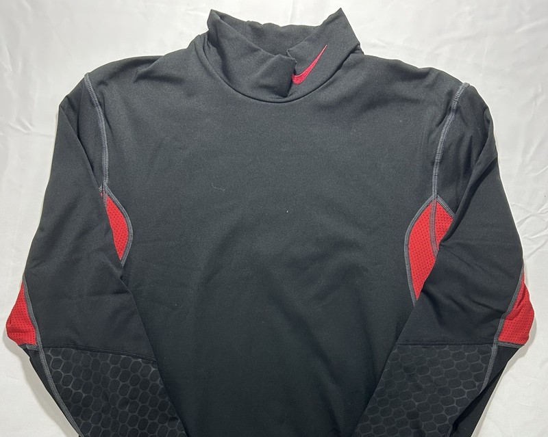 Nike Pro Combat Dri-Fit Compression Tee Men XL Black Long Sleeve Red Swoosh Logo gallery