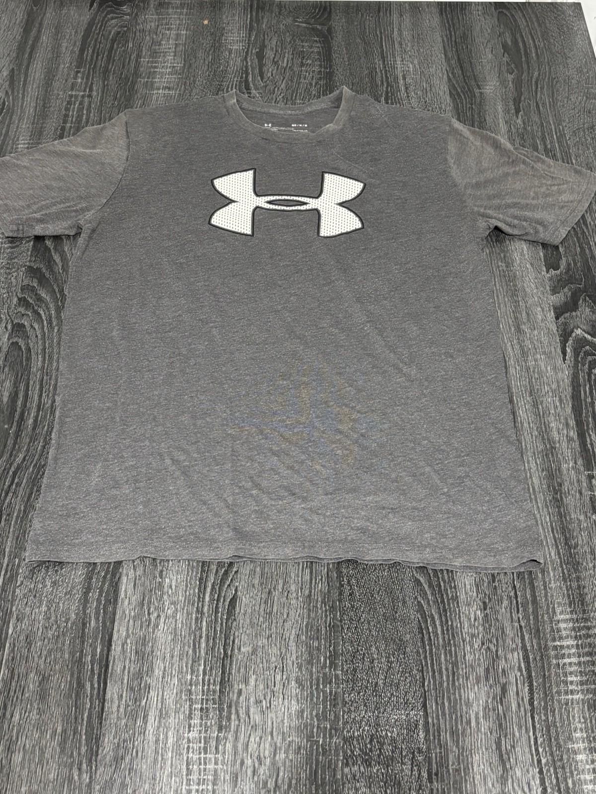 Under Armour HeatGear Gray Solid Crew Neck Logo Loose Fit T-Shirt Men’s M gallery