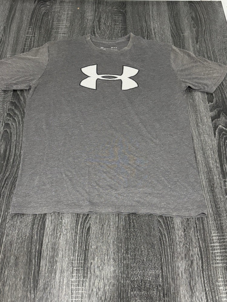 Under Armour HeatGear Gray Solid Crew Neck Logo Loose Fit T-Shirt Men’s M