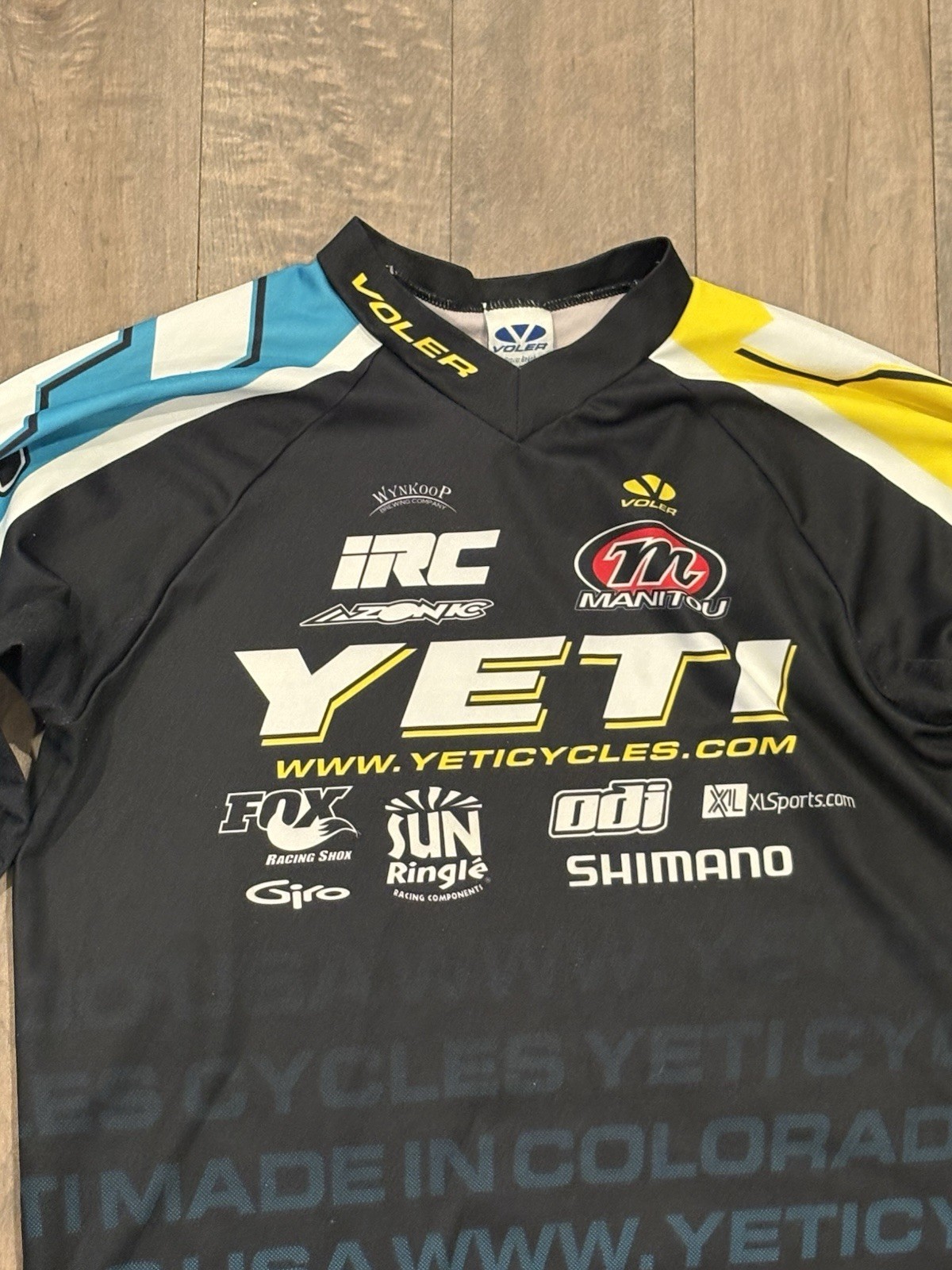 Yeti Cycling Jersey Shirt Mens Small Blue Yellow Rider Signed Voler gallery