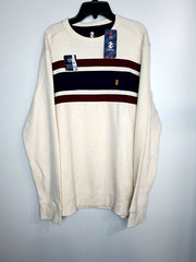 IZOD Mens Varsity SZ M Long Sleeve Sweatshirt Top Super Soft Beige Maroon Blue