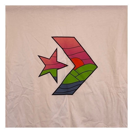 Converse All Star Chevron Sunset Graphic Tee White Pink Green Knit XS gallery