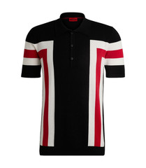HUGO BOSS Short Sleeved Knit Polo in Cotton Block Stripes Sweater – Size M