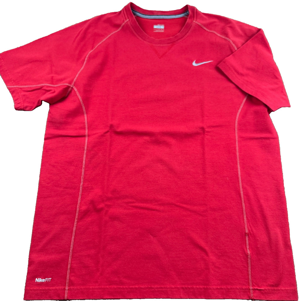 Nike Fit Dry Men's Large T-Shirt Embroidered Logo Cotton Blend Red