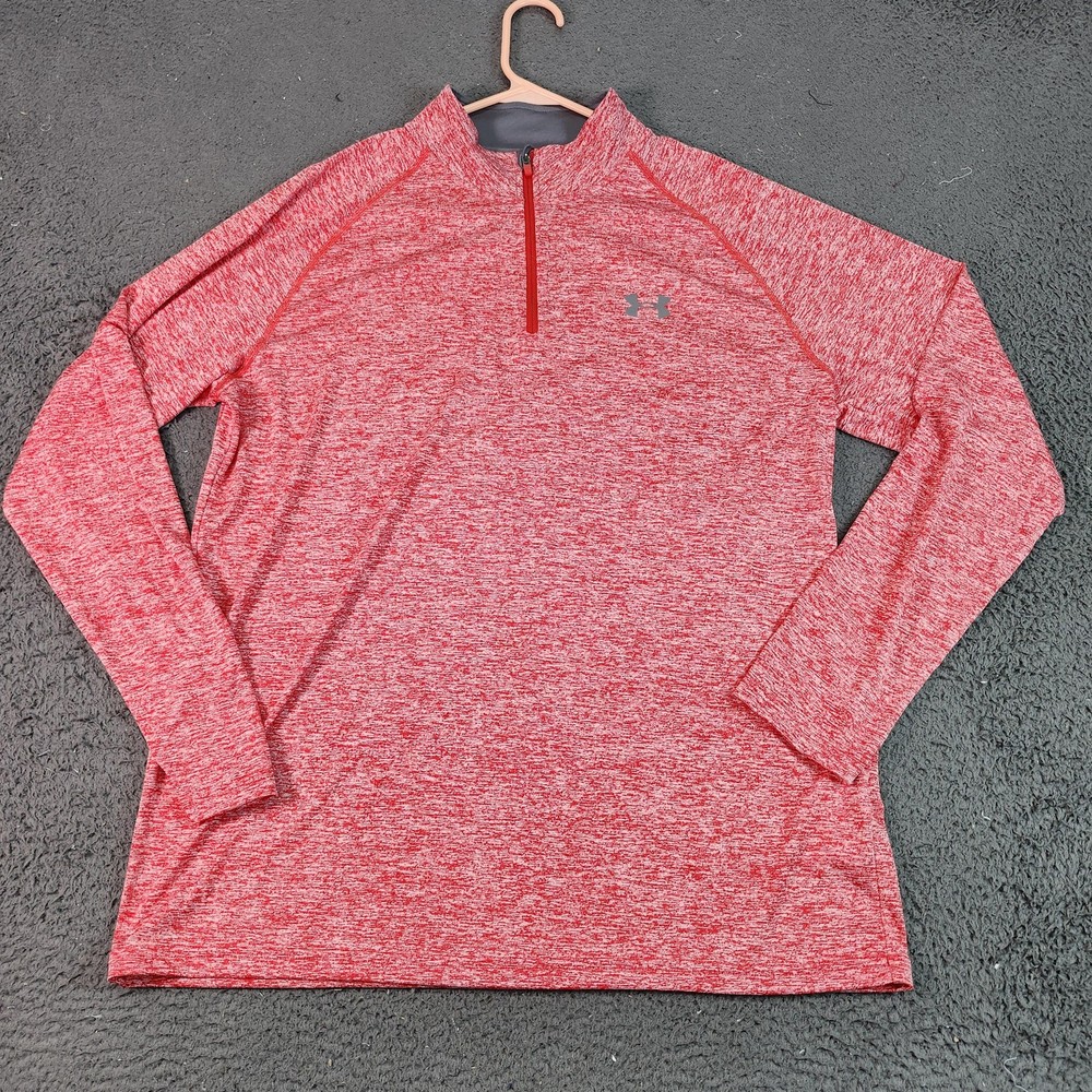 Under Armour Pullover Mens Large Red HeatGear Quarter Zip Long Sleeve Shirt