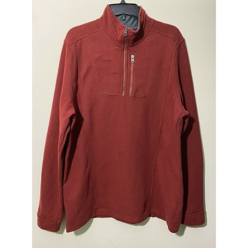 REI Men Burgundy Pullover Long Sleeve 1/4 Zip Pocket Casual Activewear Size XL