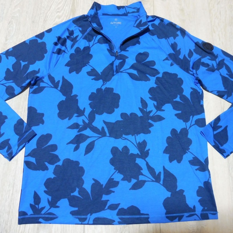 G/FORE Mens M MEDIUM PULLOVER BLUE FLORAL HAWAIIAN MOCKNECK 1/4 ZIP GOLF STRETCH gallery