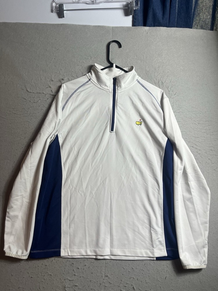 Masters Tech Quarter Zip Pullover White Augusta National Logo Golf Large L Mens