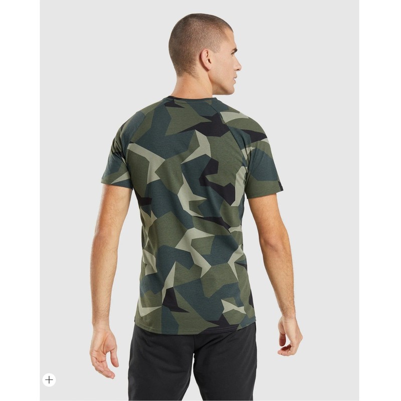 Gymshark Performance T-Shirt Small Green Geometric Camo Raglan Gym Workout A1A3H gallery