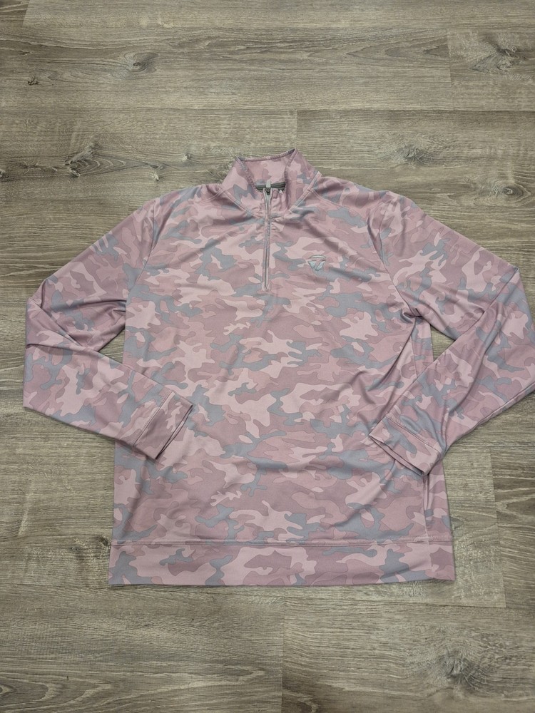 Johnnie-O Performance 1/4 Zip Pullover Mens Medium Pink/Grey Camo Golf Logo