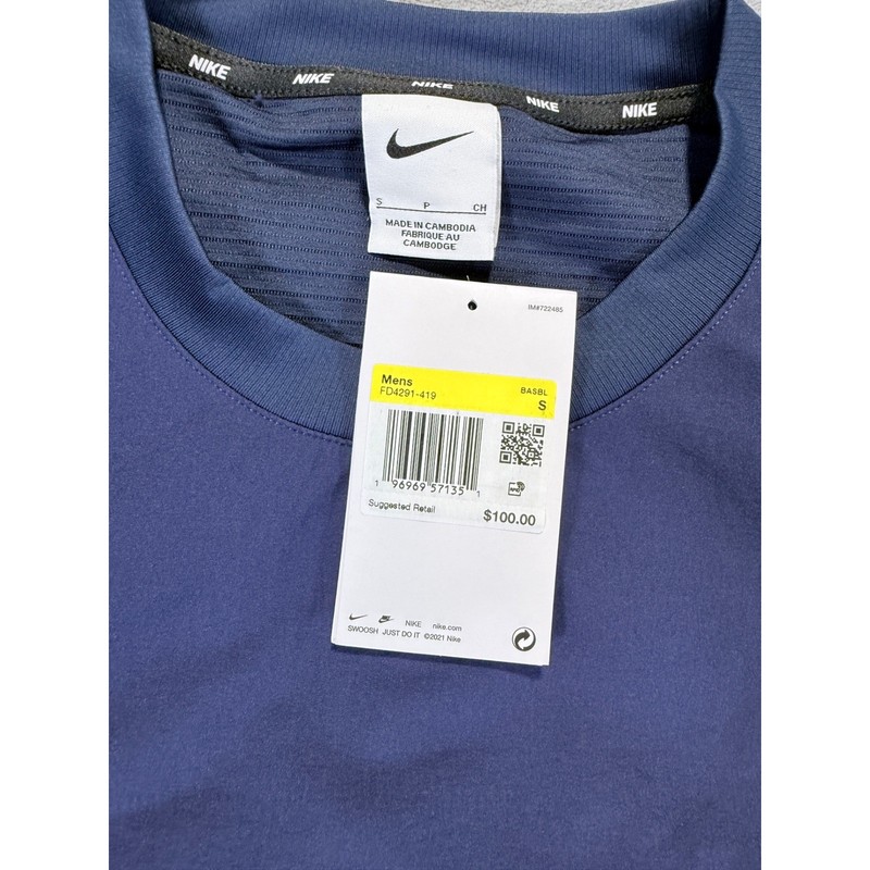 Nike Player Pullover Baseball Long Sleeve Jersey Top Blue Size S New gallery