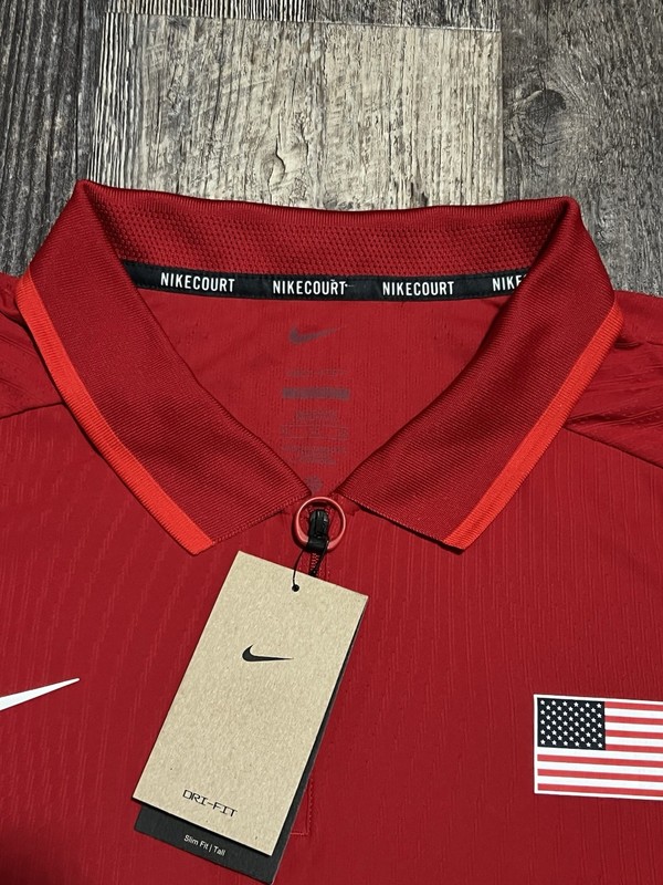 Nike Court Dri-FIT ADV Slam Tennis Polo Shirt 1/4 Zip Red USA Flag XL Tall NEW gallery