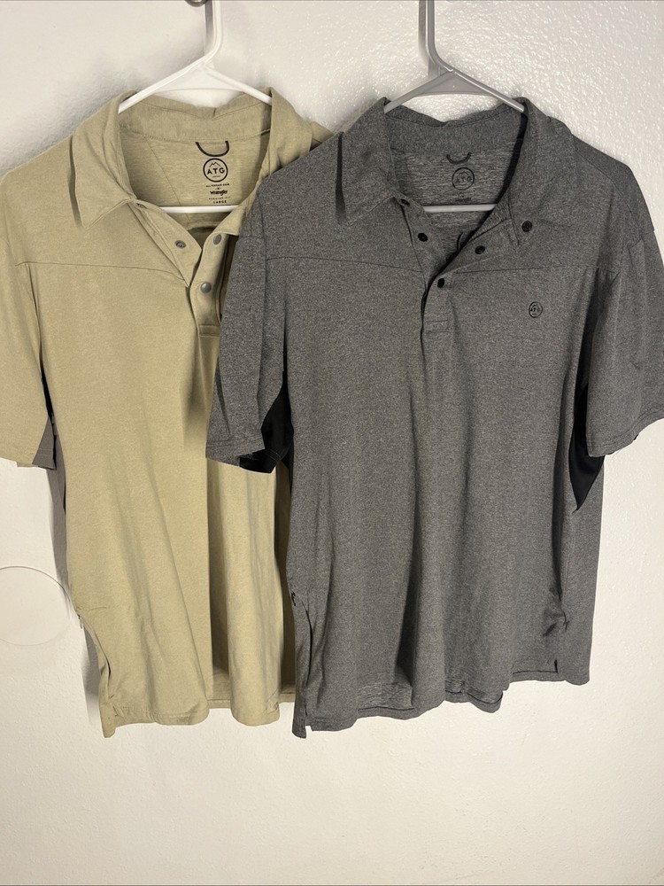 2-Pack Wrangler ATG Outdoor Polos - Performance Fabric - Gray/Tan - Large