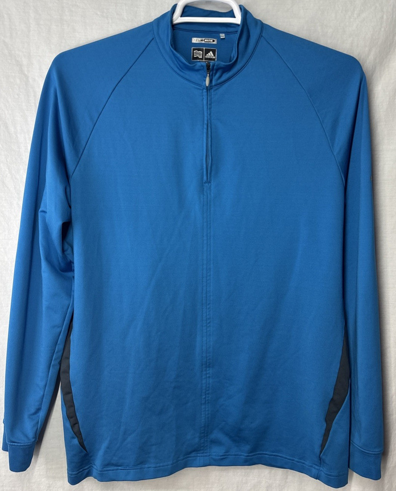 Men's ADIDAS ClimaWarm 1/4 Zip Pullover L AQUA BLUE & Black w/Adidas & Golf Logo