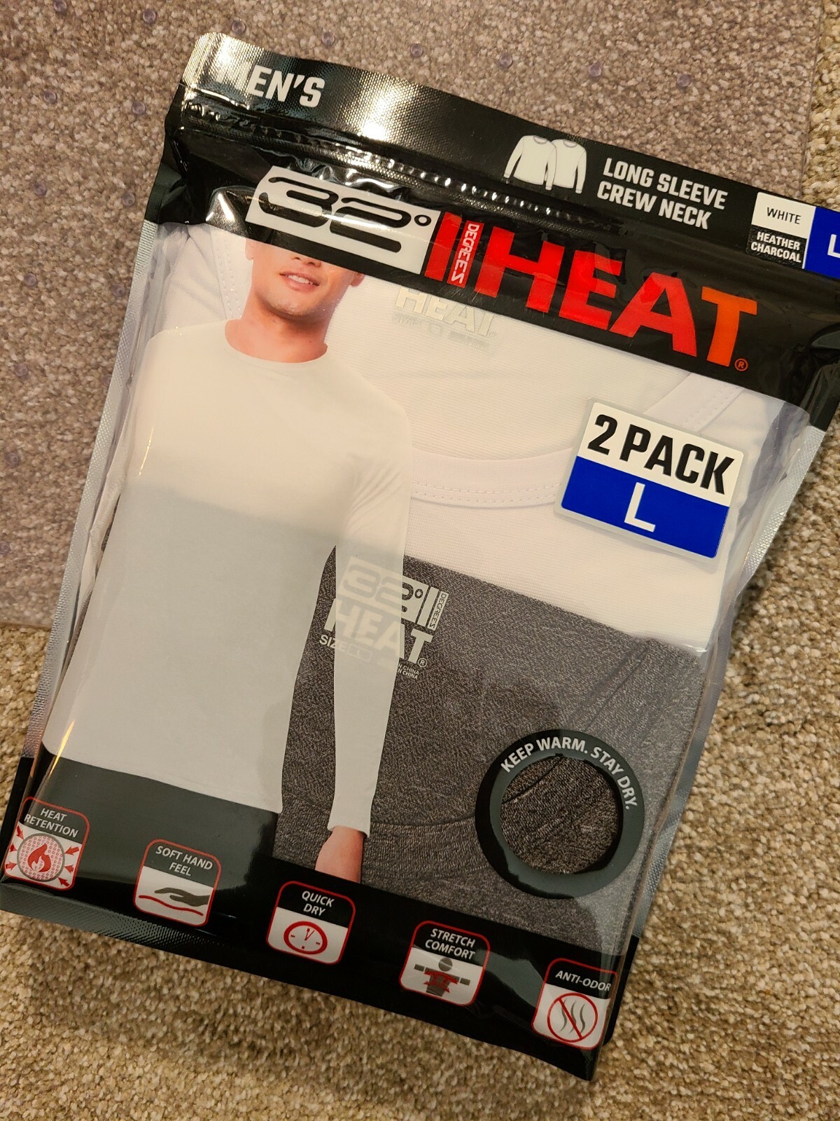 32 Degrees Heat 2 Pack Long Sleeve Neck. 1 White/1 Gray Mens Large gallery