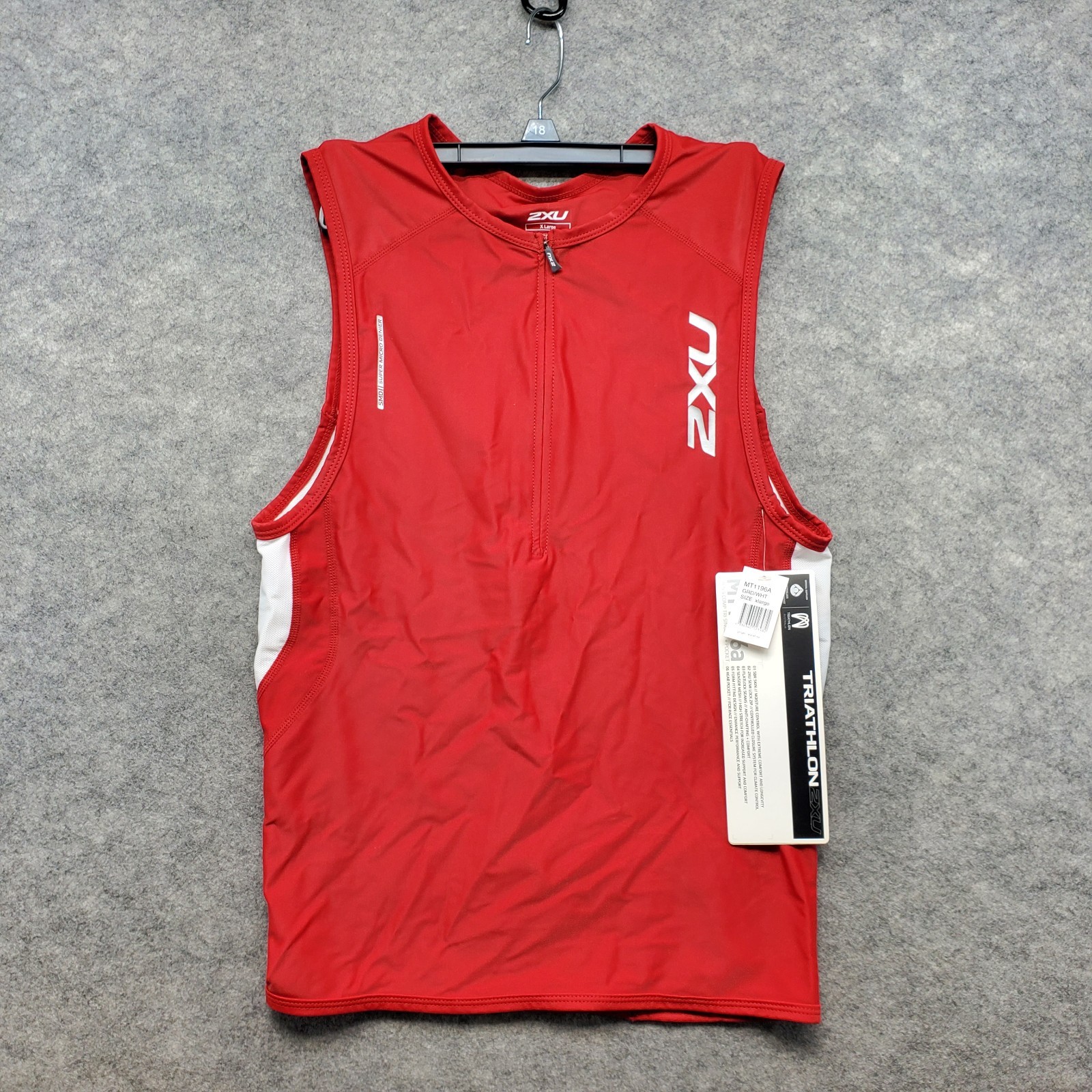 NWT 2XU Top Men's Size Large Red Comp Tri + Pocket Singlet Tank Sleeveless gallery