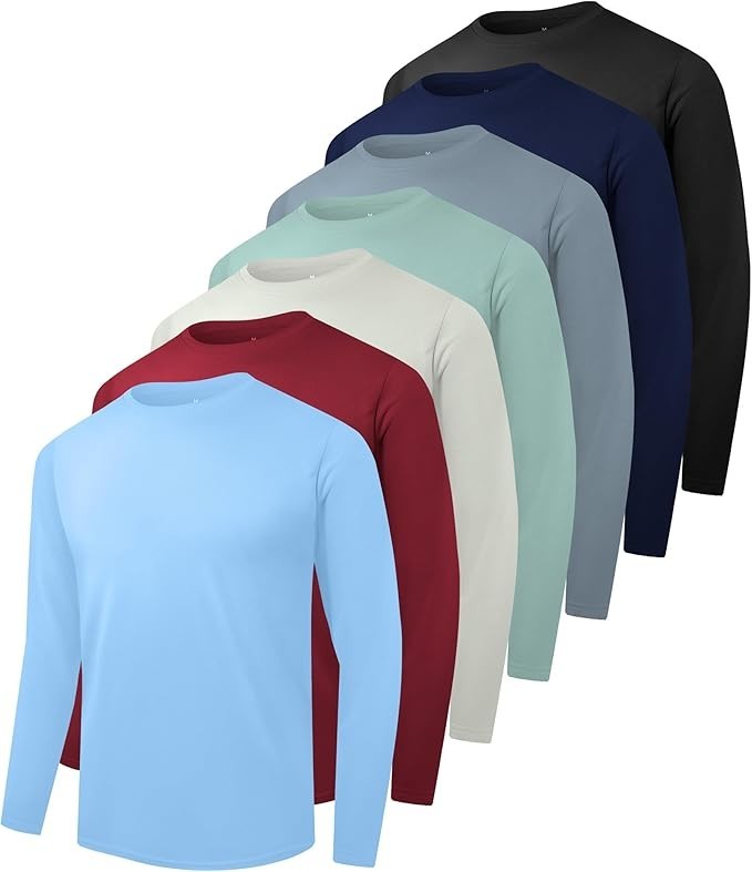7 Pack Men's Dry Fit Workout Gym T Shirts, Long Sleeve Active Running (Small) gallery