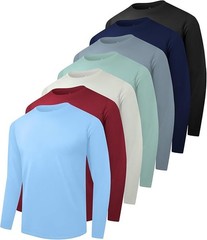 7 Pack Men’s Dry Fit Workout Gym T Shirts, Long Sleeve Active Running (Small)