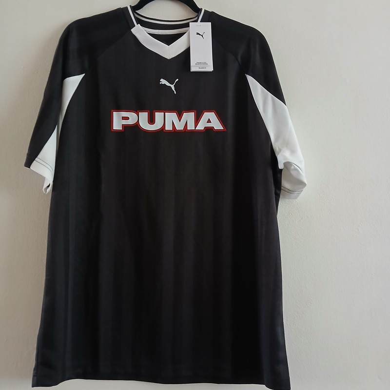PUMA SPORT Size L Men's Soccer Jersey Striped Breathable V-Neck New gallery
