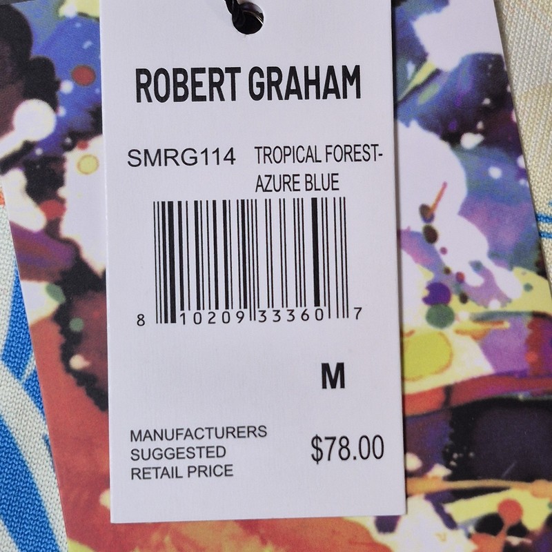 Robert Graham Men's Medium Tropical Forest Azure Blue UPF 50+ Shirt NWT gallery