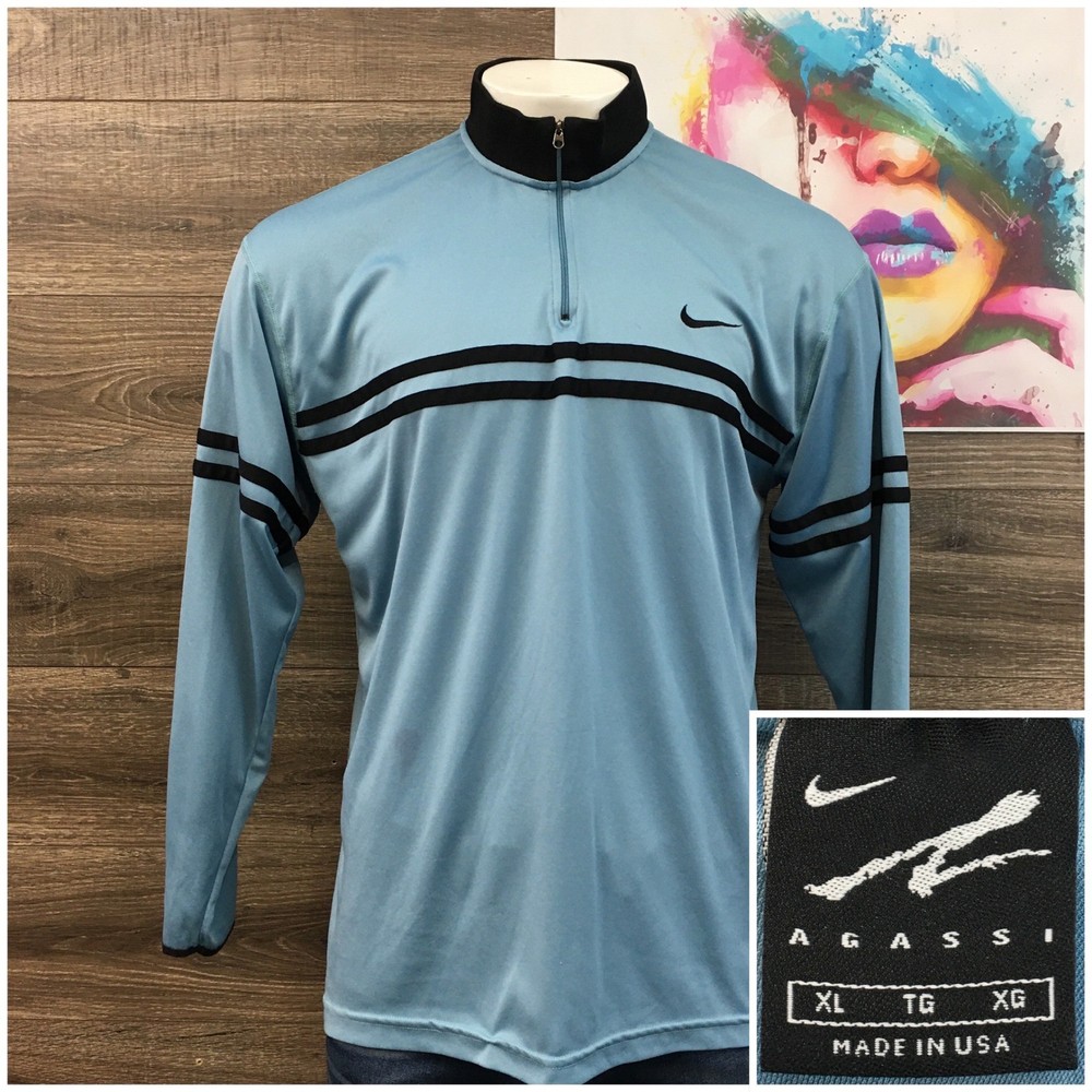 VINTAGE Nike Agassi Dri-Fit Mens Long Sleeve Pullover Top XL Made in USA (SPOTS)