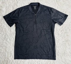 Futura Laboratories x Uniqlo Atomic Print DRY-EX 1/4 Zip Polo Shirt Gray Mens M