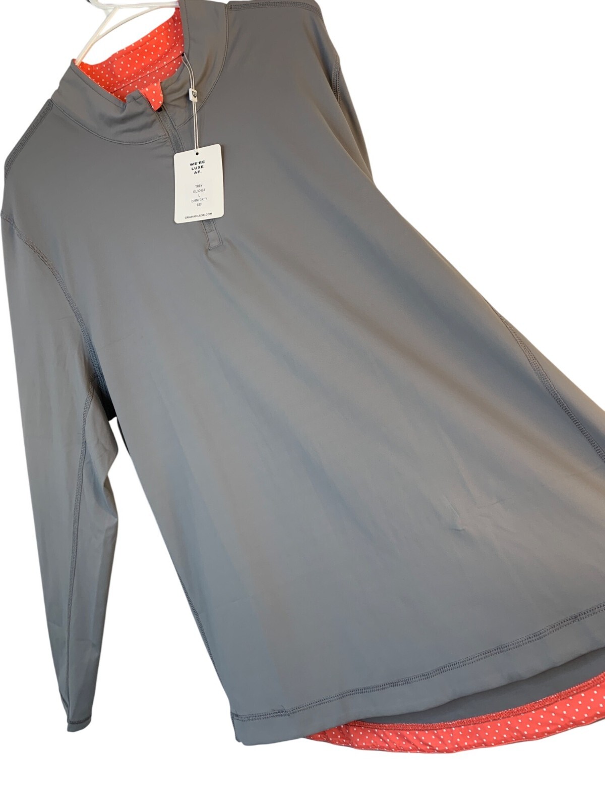 Graham Luxe Mens Trey 1/4 Zip Pullover Top L Grey Performance Golf NWT 9041 gallery
