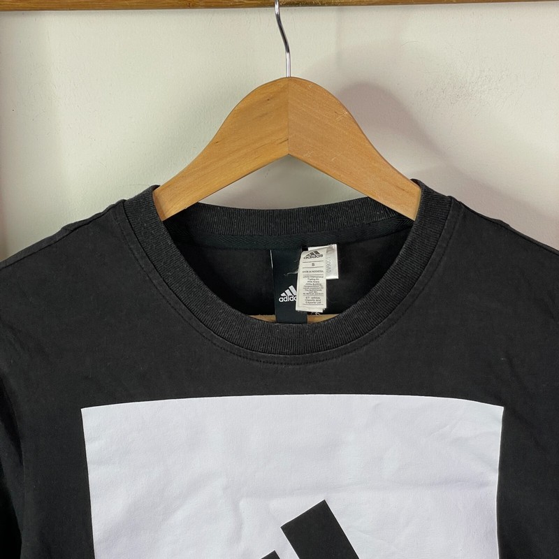 Adidas Essentials Shirt Mens Small Black Big Logo Print Short Sleeve Crew Neck gallery