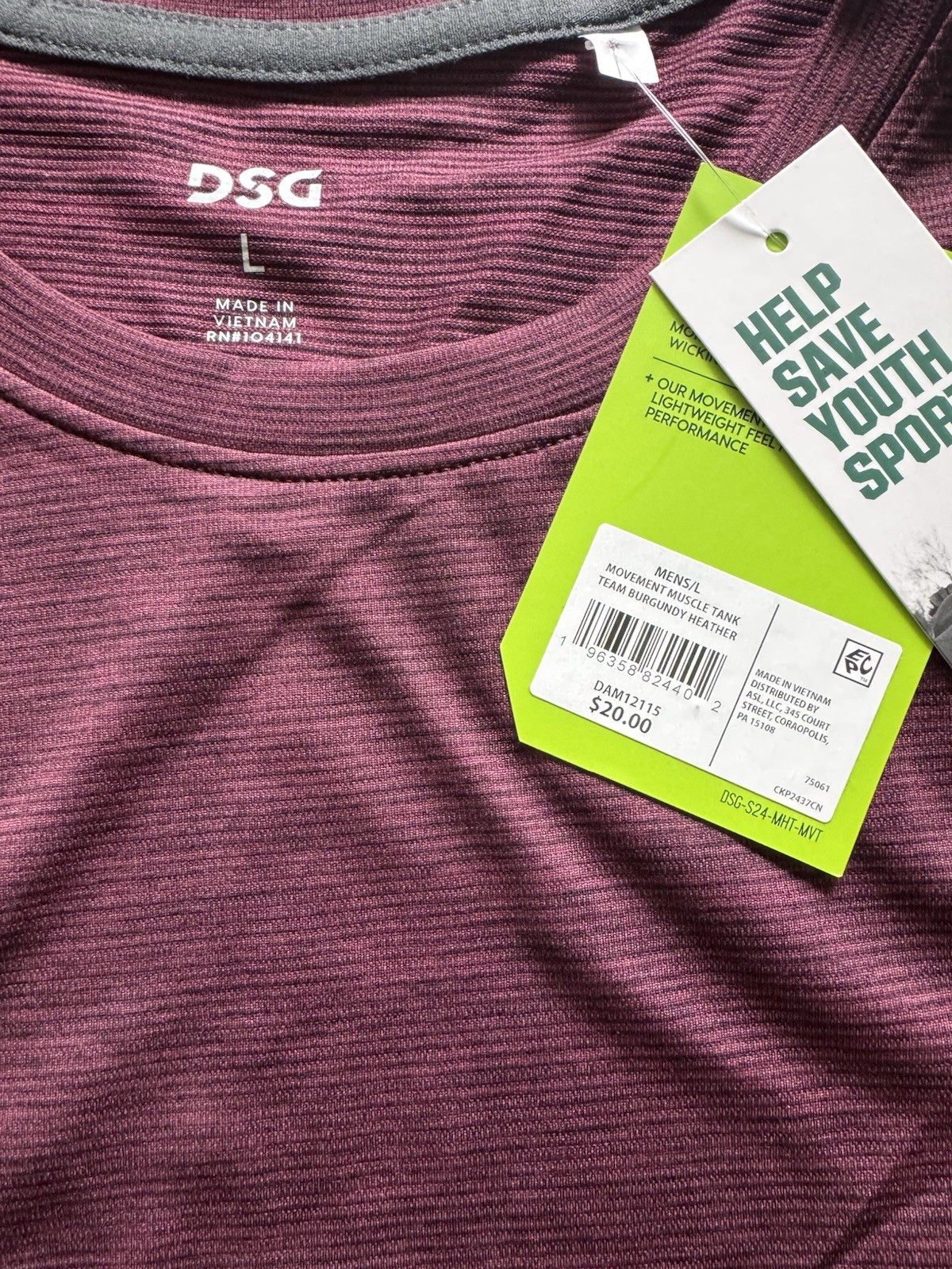 DSG Movement Men’s L Burgundy Heather Muscle Tank Lightweight Crew Neck gallery
