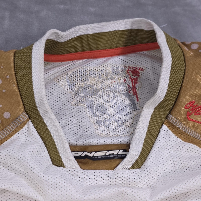 O'Neal MX Motocross Jersey Shirt Mens Large White Gold Long Sleeve Mesh Raglan gallery