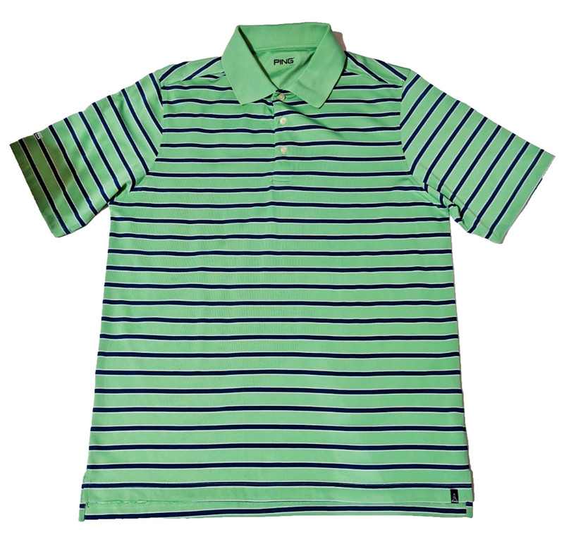 Ping Performance Men's Green and Blue Striped Short Sleeve Pullover Polo Size L gallery