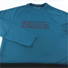 Under Armour Athletic Shirt Men Large Loose Fit Long Sleeve Teal Waffle Knit