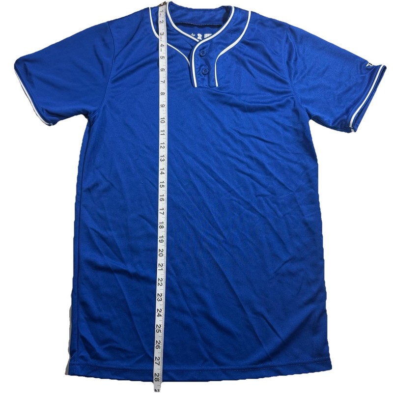 Mens Alleson Athletic Blue Two-Button Piped Baseball Jersey Sz Small Polyester gallery