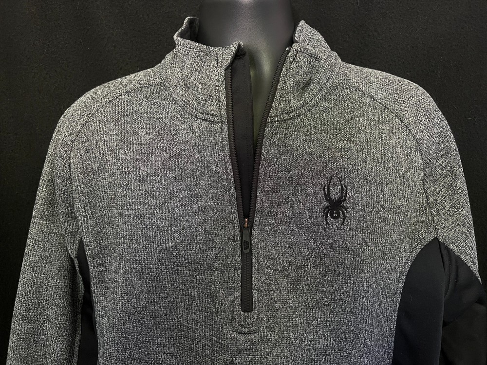 Spyder Outbound Half Zip XL Pullover Sweater Knit Black Gray Fleece Lined Fitted