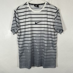 Nike Mesh T Shirt Mens Size Large (Fits Like Small) White Black Swoosh Striped